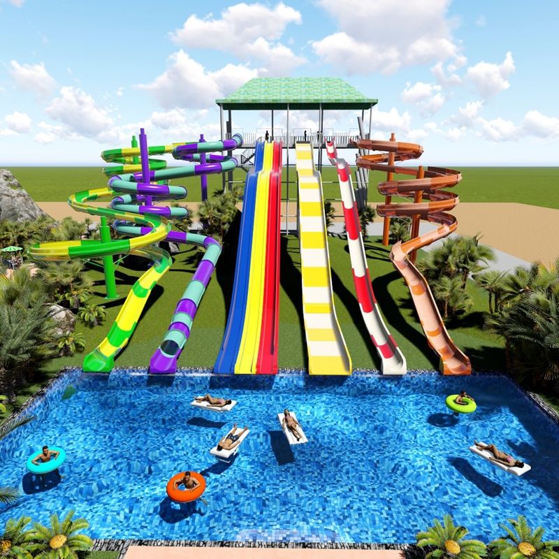 Amigável para a família Adultos Grande parque aquático Slide Para parque de diversões 50-100 metros de comprimento