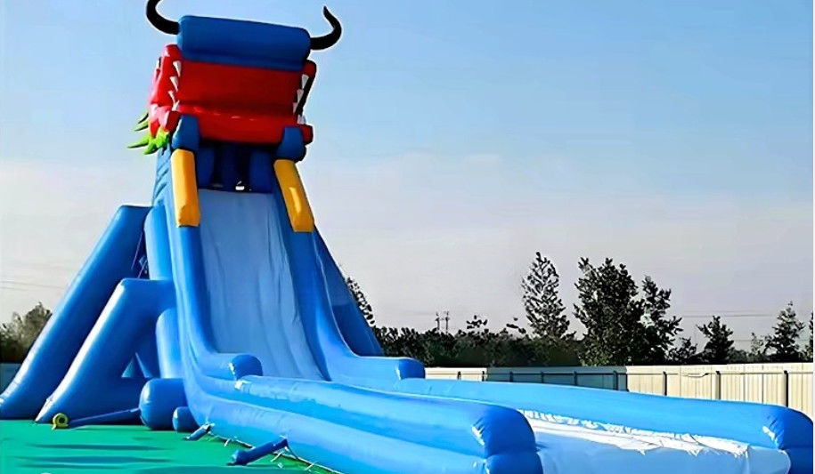 Slide aquático engraçado colorido comercial personalizado grande hipopótamo Slide de água inflável com piscina para venda